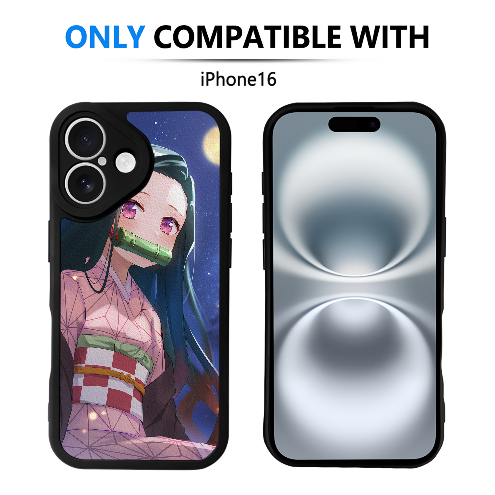 （画像用） 鬼滅の刃（きめつのやいば）竈門 禰󠄀豆子／かまど ねずこ Kamado Nezuko 【iPhone 16シリーズ対応】シリコンスマホケース（レザー調） 材質：シリコン